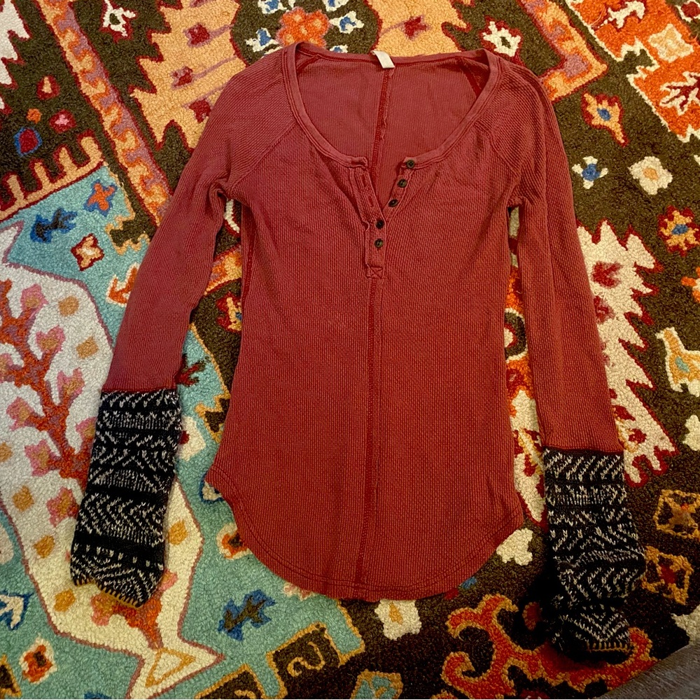 free people sweater cuff thermal henley